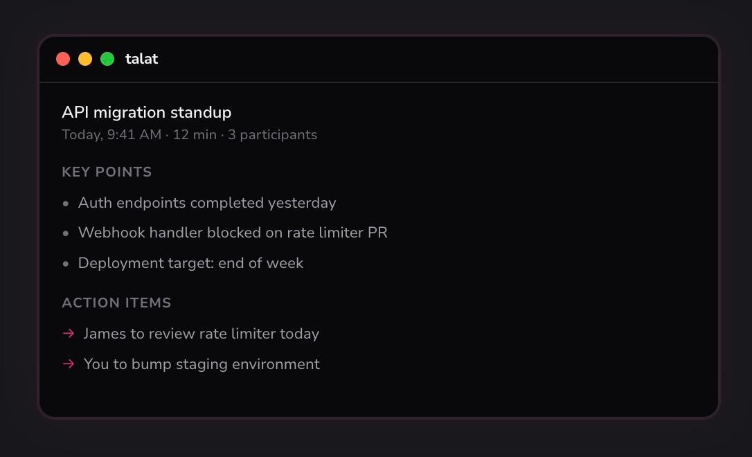 Talat: app de anotações com IA que mantém suas reuniões no seu Mac, sem nuvem